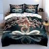 Swans and Cherry Blossom Scene Bedding Duvet Cover Set  (1*Duvet Cover 2*Pillowcases, without duvet insert)