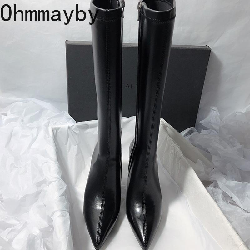 Дизайнерские женские сапоги с острым носком, эластичные, до колена, элегантные туфли, сексуальные, на высоком каблуке, длинные, Botas De Mujer