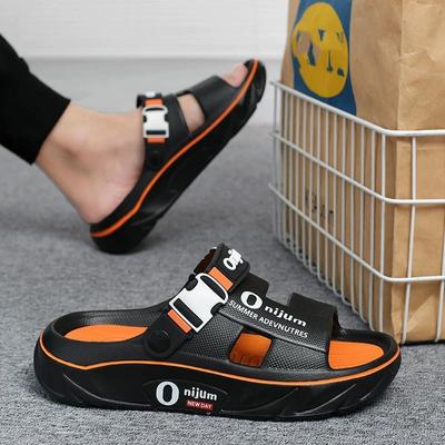 Мужские сандалии и тапочки Летние домашние нескользящие износостойкие дезодорирующие модные пляжные тапочки на толстой подошве