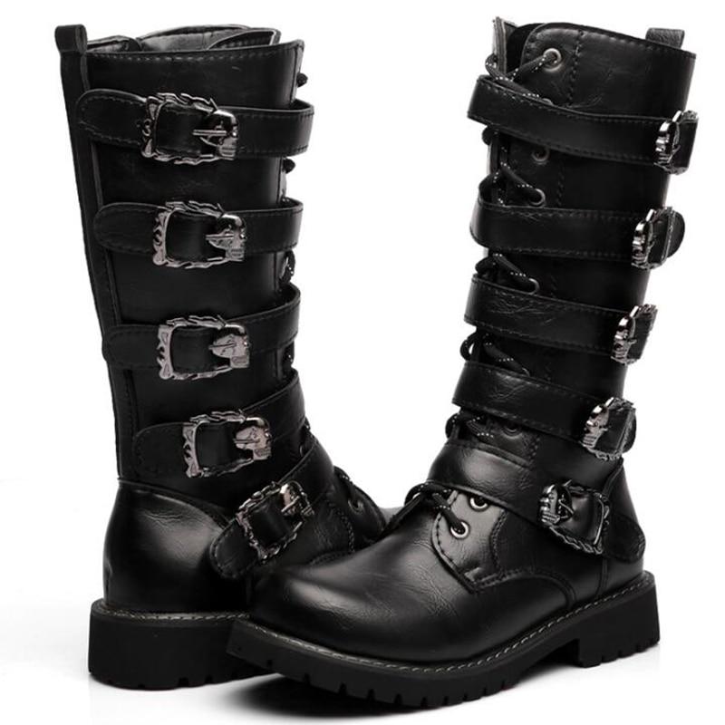 Men's PU Leather Black Winter Men's Motorcycle Boots Fashion Mavericks Punk Rock Punk Shoes