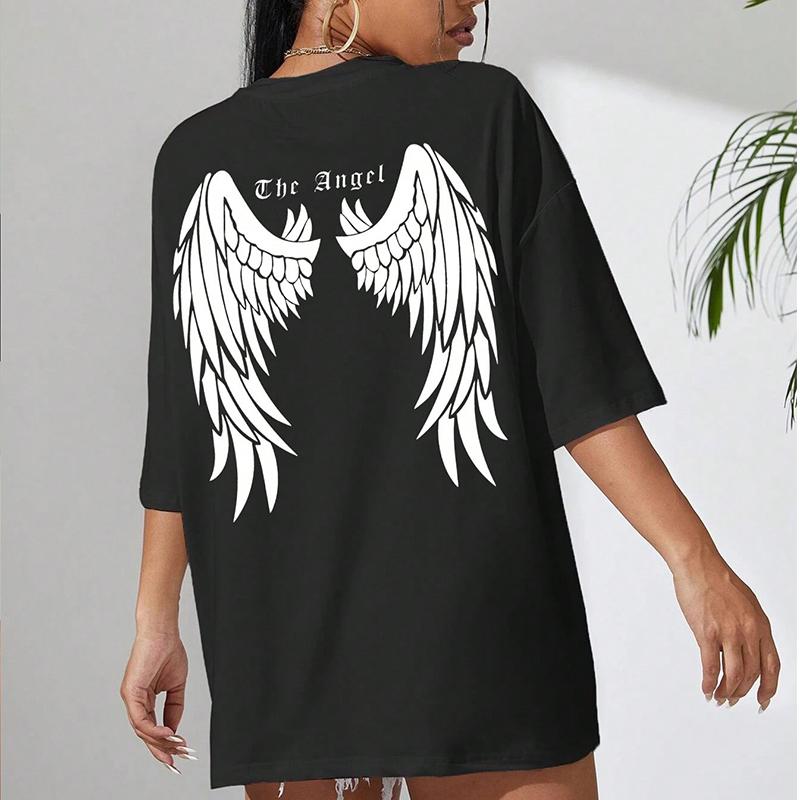 Футболка с рисунком «Темный ангел», женская дышащая уличная футболка, хлопковая летняя футболка, одежда, уличная повседневная футболка, женская