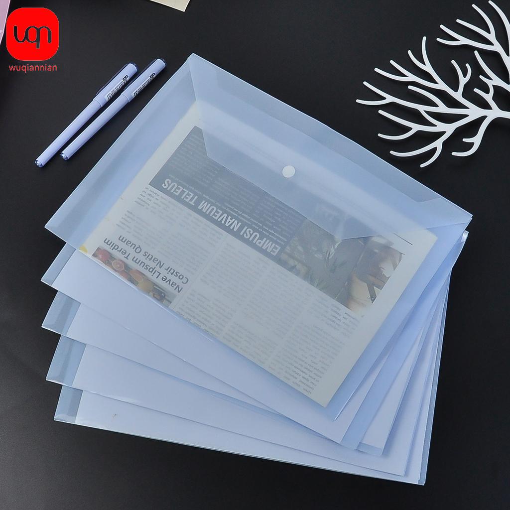 WQN-5PCS PP Plastic Envelope Clear Reusable Plastic Envelope Waterproof Folder with Button A4 Size For School Office Supplies