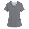 Shortsleeved Womens Vneck Work Fashionable Clothes With Drawstrings And Pockets Solid Color Tops And Protective Clothing
