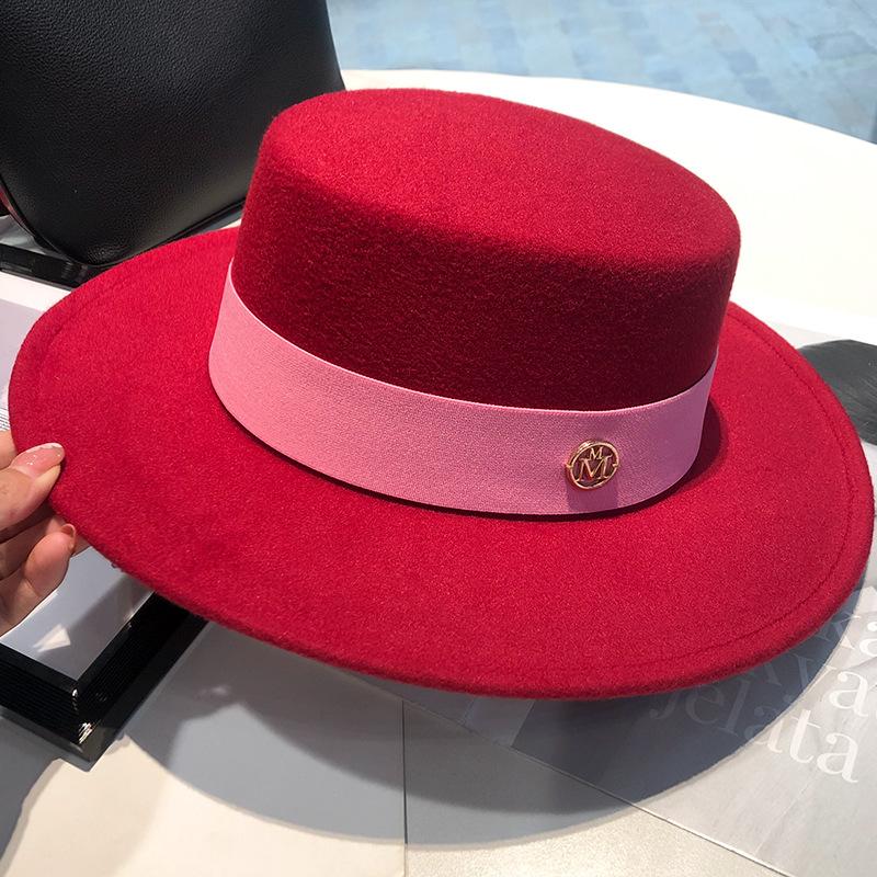 Internet celebrity basin hat children British retro M standard elegant flat top hat spring and autumn big eaves black bucket hat female tide