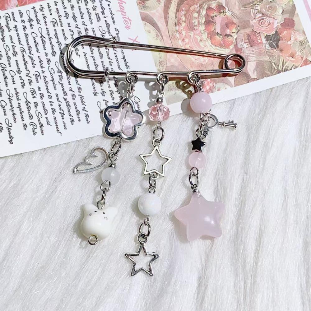 Handmade Beaded Bag Pins Bag Charm Beaded Brooch Fashion Outfit Y2k Stars Brooch Women Girls