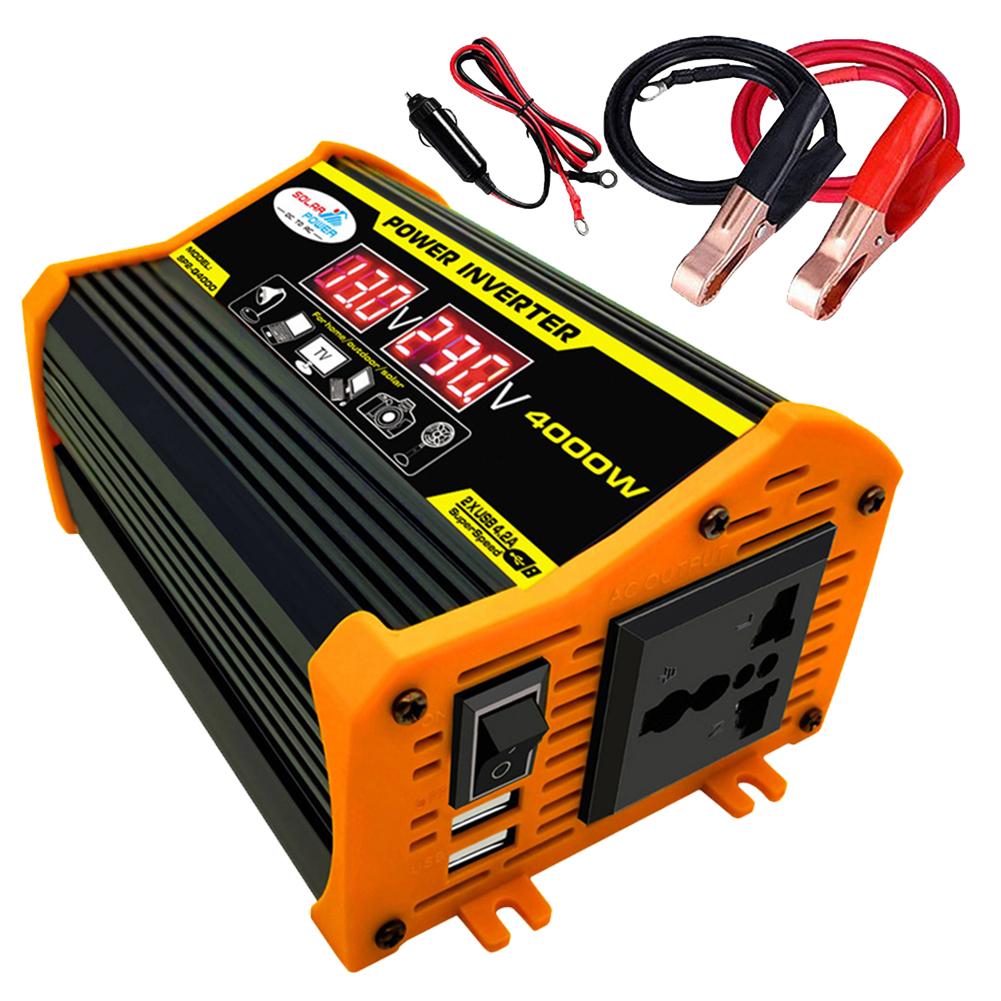 Инвертор мощности 4000 Вт Портативный преобразователь напряжения Автомобильный адаптер Светодиодный дисплей Двойное USB-зарядное устройство Конвертер Легкий