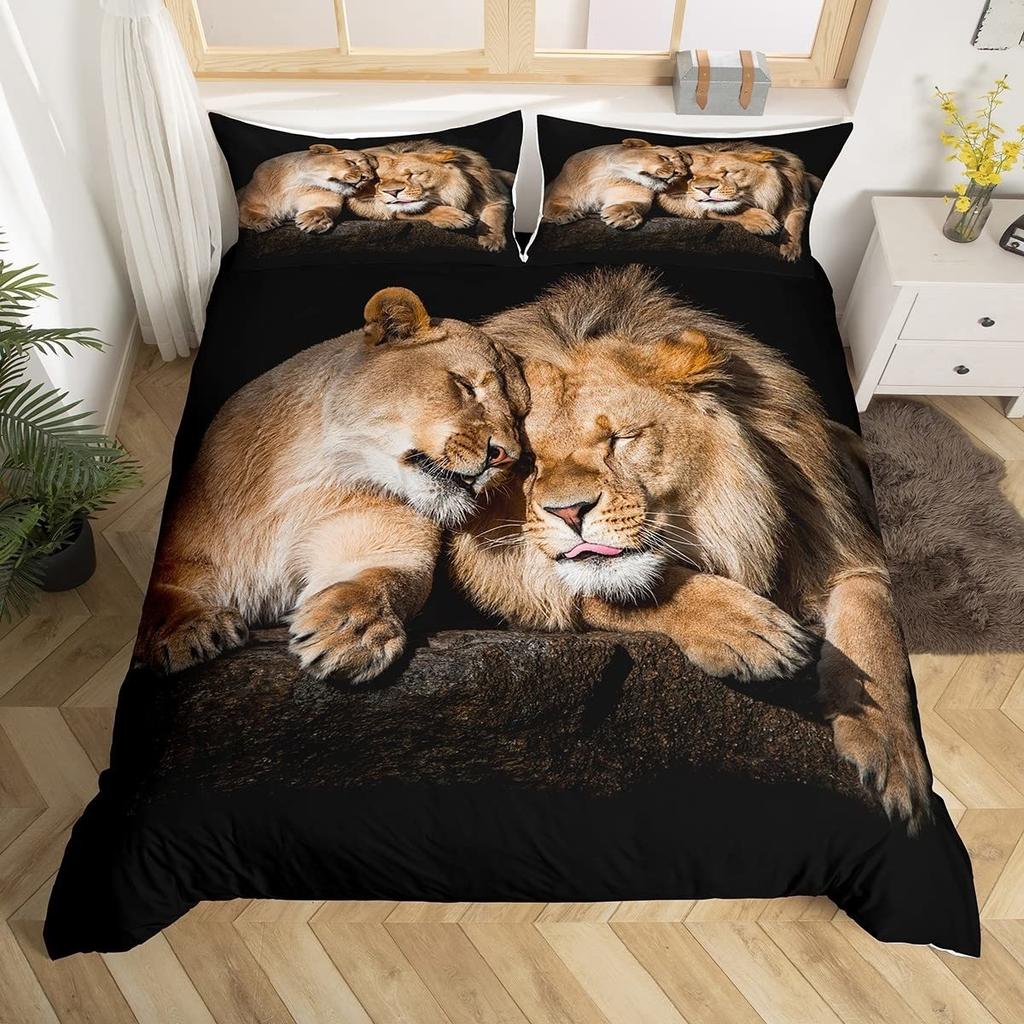 Black Lion Duvet Cover Animal Bed Sheet Pillow Three-Piece Bedding Set Single Double King Queen