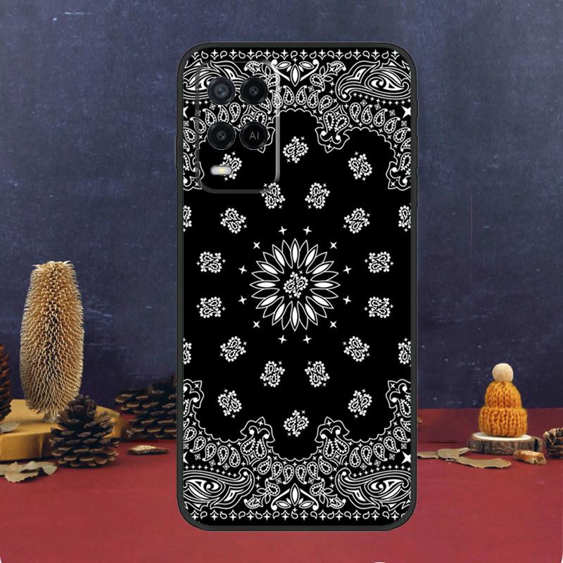 Черный Бандана Пейсли Чехол Для Oppo A16 A76 A96 A17 A57 A40 A60 A80 A98 A58 A78 A18 A38 A54 A74 A94 A15 A5 A6 Pro