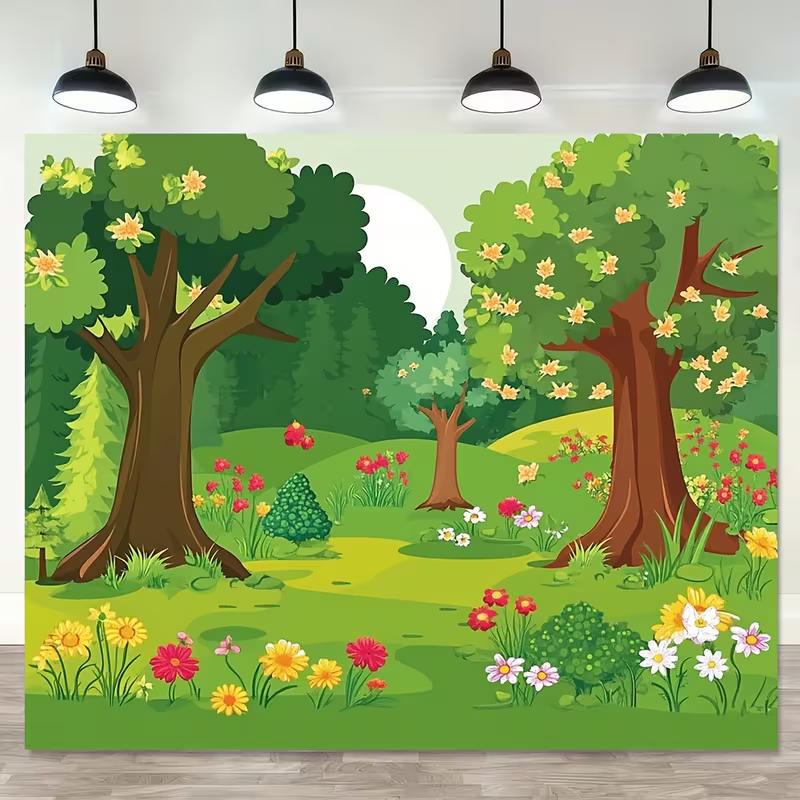 2D Flat Cartoon Spring Forest Backdrop Kids Photography Background