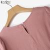 ZANZEA Women Casual Round Neck Solid Color Loose Long Sleeve Dress