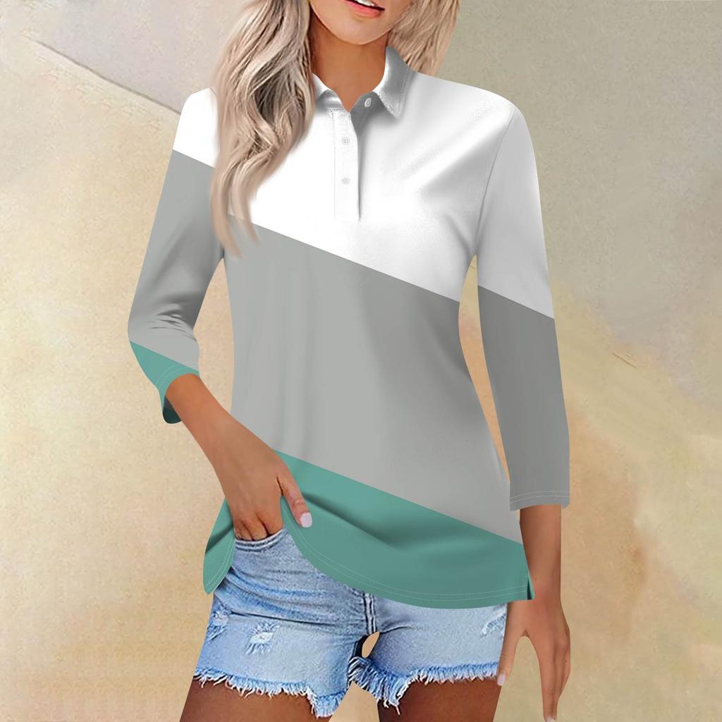 Женская модная повседневная рубашка с короткими рукавами 3/4 с лацканами и принтом, женские топы на пуговицах