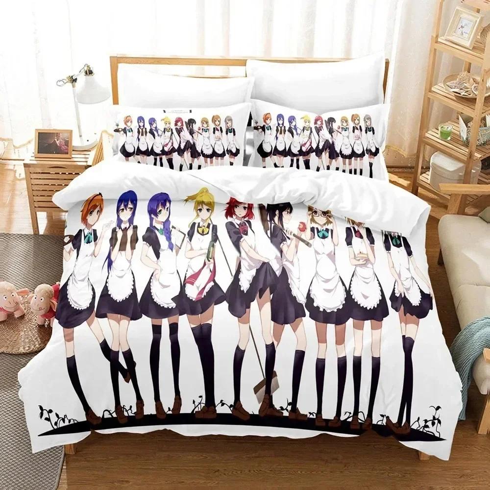 3D Постельное белье Love Live Наволочка Печатный Комплект постельного белья Пододеяльник Наволочка Постельное белье Простыня Чехол для одеяла Размеры: Полный, Queen, King