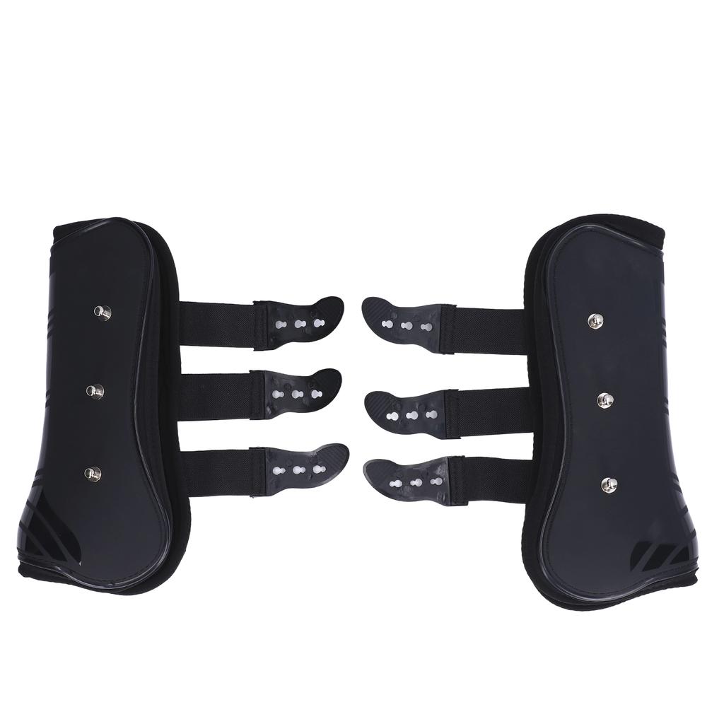 2pcs Horse Leg Boots PU Neoprene Protective Adjustable Horse Secure Boots for TendonBlack Front