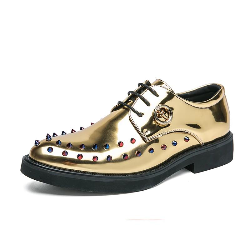 Brand Fashion Golden Glitter Leather Rhinestone Men Chelsea Shoes Size 46 Pointed Luxury Designer Shoes Men Couples Dress Shoes