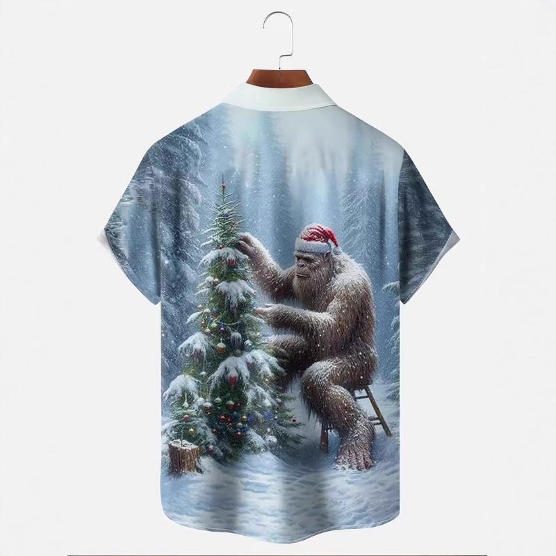 Осенне-зимняя мужская рубашка с коротким рукавом, новогодняя рождественская рубашка с цифровой печатью, топ, мужская повседневная рубашка