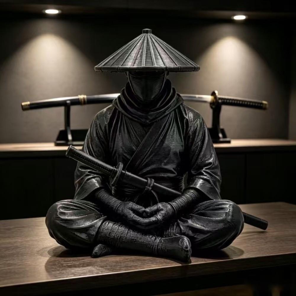 Sitting Pose Warrior Figurine 3D Printed Zen Statue Collection Ninja Ornaments Gift