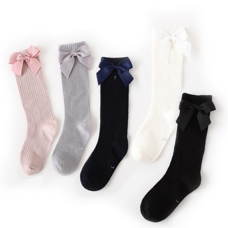 Solid Children Socks With Bows Cotton Baby Girls Socks Soft Toddlers Long Socks For Kids Princess Knee High Socks for Girls 2022 New Spring Autumn