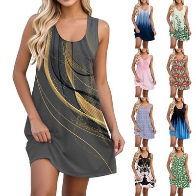 Женский повседневный сарафан с карманами, летнее пляжное платье в стиле бохо, футболки, платья с U-образным вырезом, свободные платья-майки