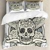 Sugar Skull Duvet Cover Illustration of Diamond and Roses Vintage Revival Design Polyester Bedding Set Double Queen King Size