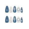 Ice Blue Glitter Christmas Manicure Hand-painted Wreath With Diamonds Christmas Manicure