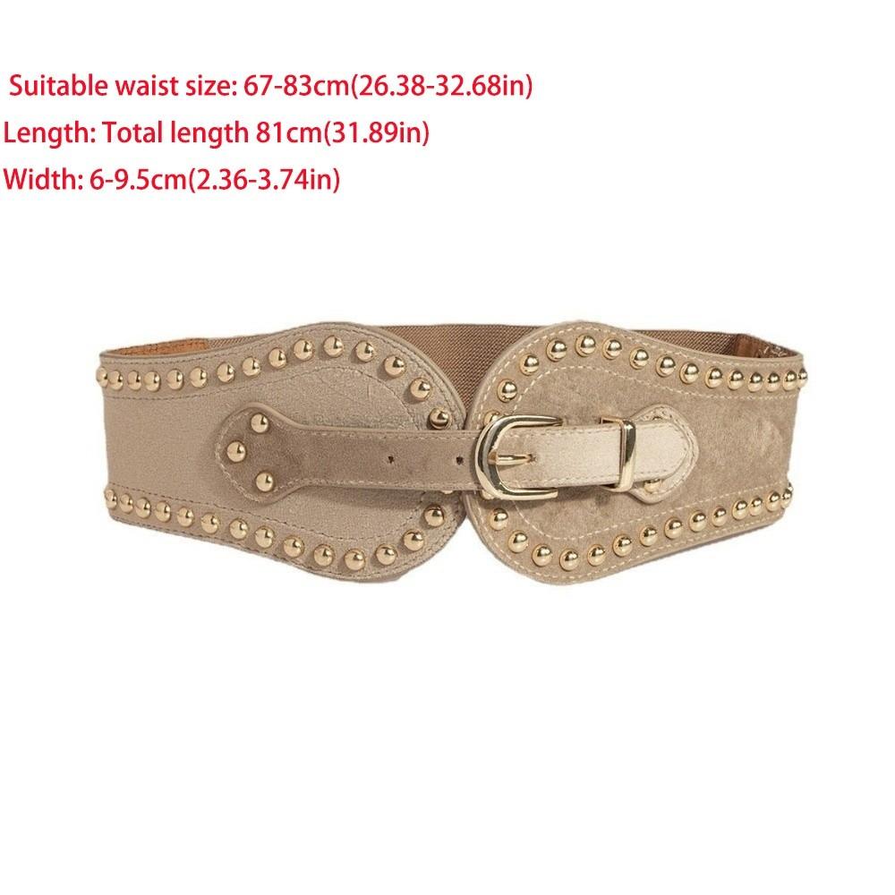 Metal Studded Elastic Stretch Waistband Suede Material Statement Waist Belt Corset Styling