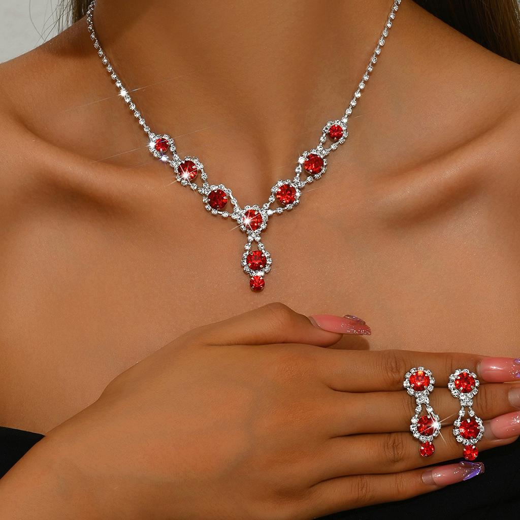 3/4pcs Sweet Romantic Style Colored Zircon Inlaid Women's Necklace Earrings Bracelet Set Banquet Dress Elegant Accessories