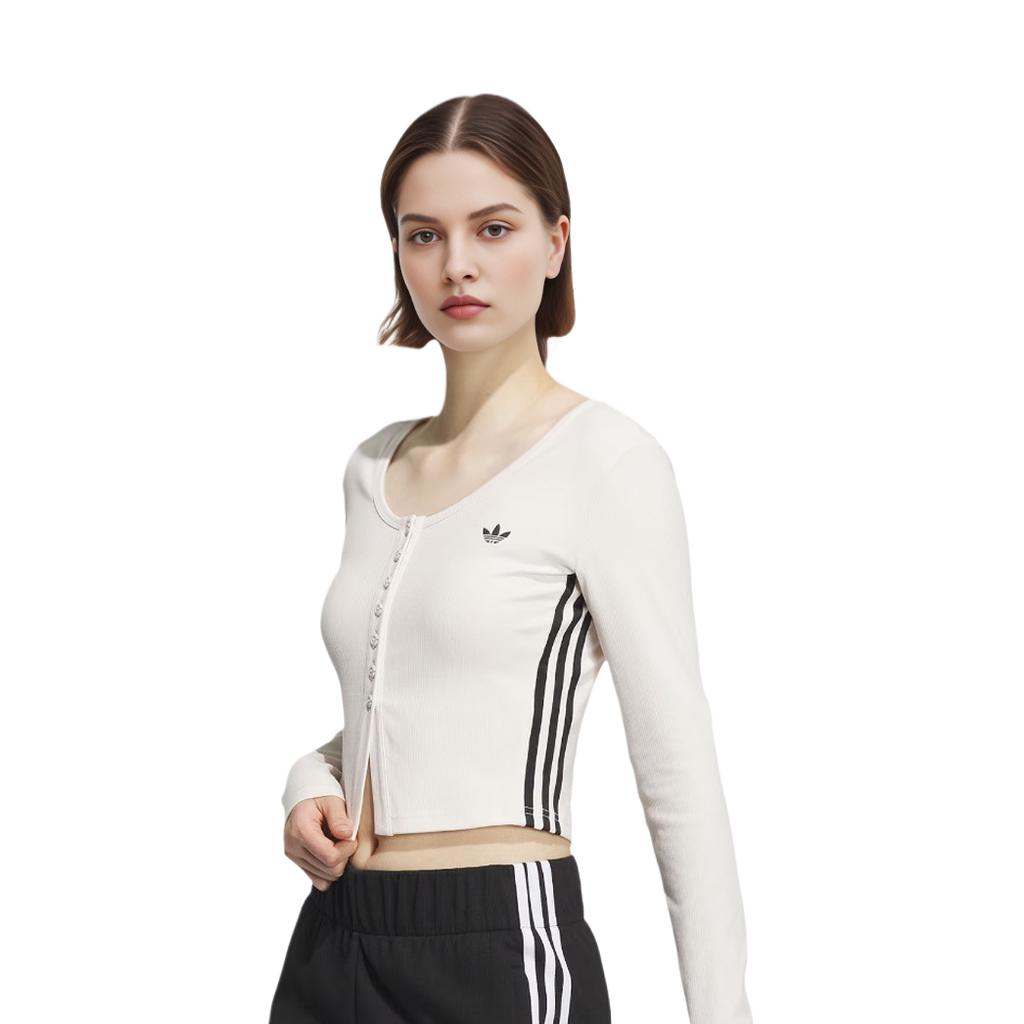 Adidas Оригинальная трилистник Spice Girl Series полосатая трикотажная спортивная рубашка с длинным рукавом женские рубашки розовые белые IS5379