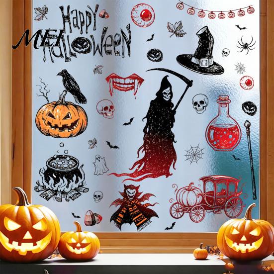 Dark Aesthetic Home Ornaments 9PCS Halloween Static Window Stickers, Gothic Silhouette Decals, Reusable Retro Horror Stickers Waterproof PVC for Glass