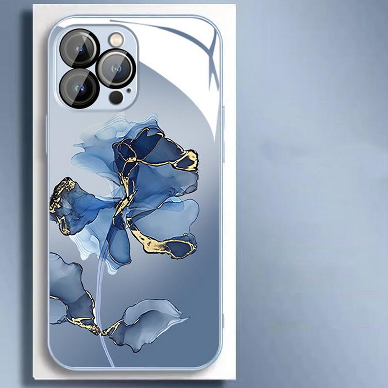 Стеклянный чехол для телефона с мраморным цветочным узором для iPhone 15 14 Pro Max 13 12 11, противоударный защитный чехол для объектива камеры