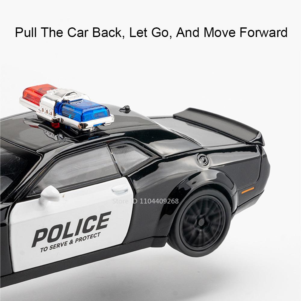 Scale 1:32 Hellcat Police Car Charger Challenger 1970 Model Toy Alloy Diecast Pull Back Sound Light Vehicle for Boys Presents