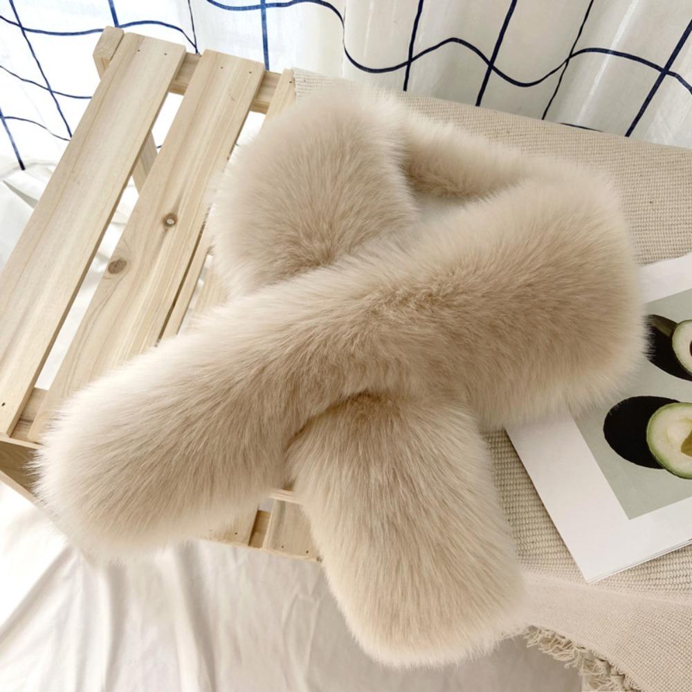 Cozy Versatile Faux Fur Scarf Solid Color Soft Faux Fox Rabbit Fur Collar Scarf Fluffy Warm Neck Warmers For Women
