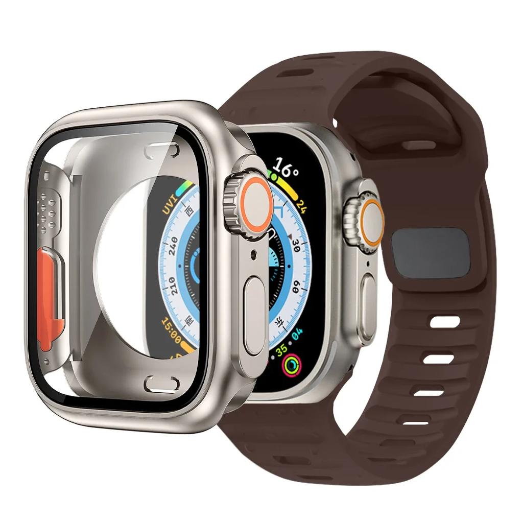 Чехол+Ремешок Для Apple Watch Ремешок 45мм 44мм 41 42 46мм Умный Силиконовый Браслет Iwatch Серия 5 6 Se 7 8 9 10 Заменить на Ультра Чехол