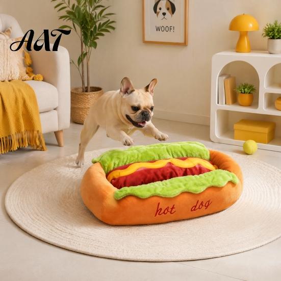 Non Slip Dog Bed for Tile Floors Hot Bed, Cute Cozy Snuggle Removable Washable Pad, Funny Durable Pet Furniture Home Bun Plush Small Dogs Cats
