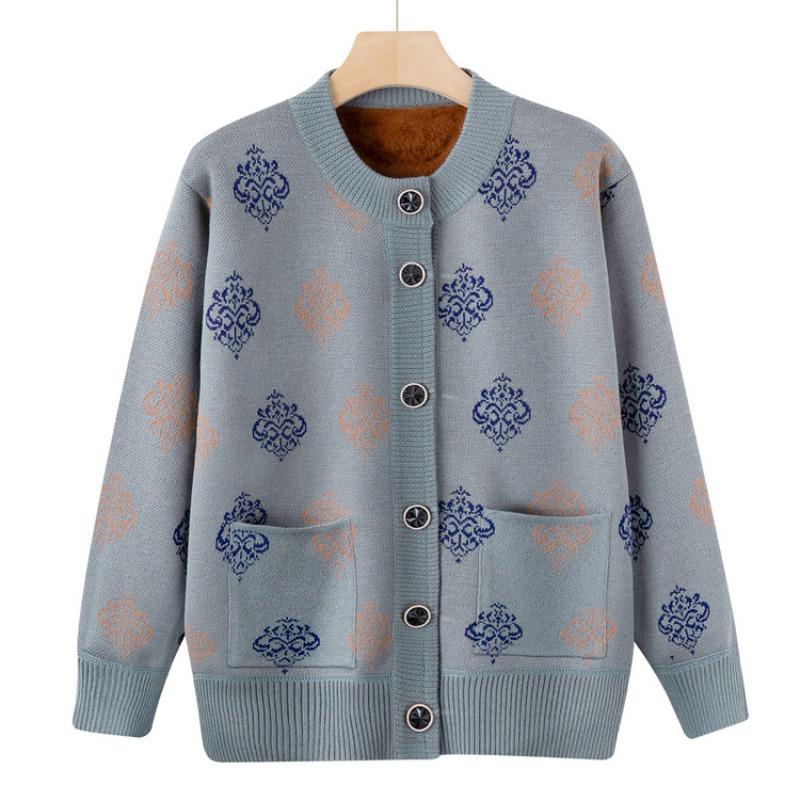 Бабушкин осенне-зимний плюшевый свитер-кардиган для женщин среднего и пожилого возраста, новый вязаный свитер-жакет для мамы, утолщенный топ