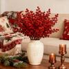 30/1branch Christmas Artificial Berries Stem Red Holly Berry Fake Flowers Plant for Xmas Tree New Year Party Home Decor Ornament