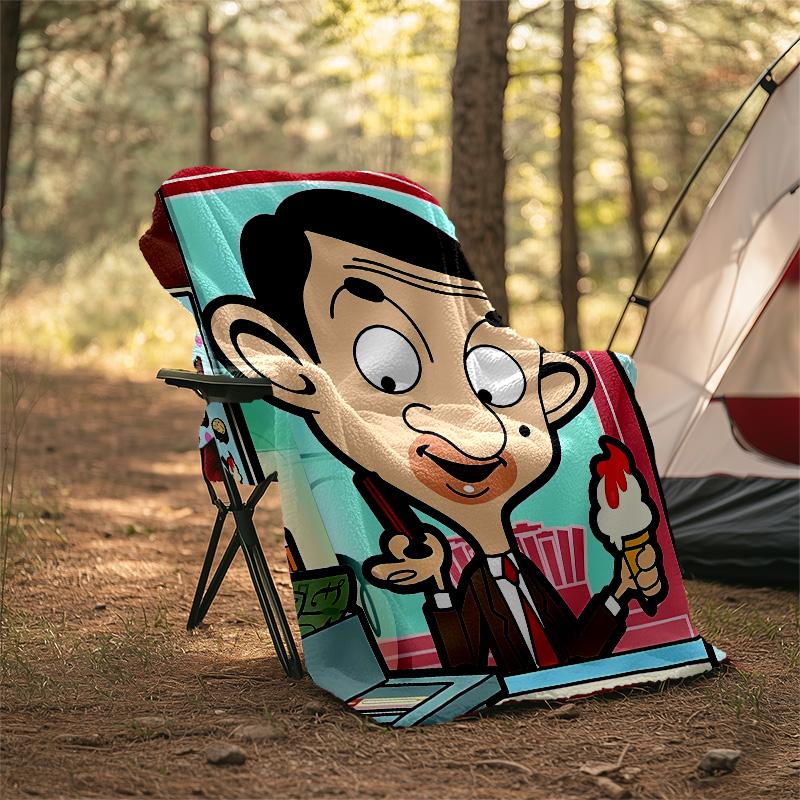 1pc Mr Bean1 Theme Blanket - Digital Print, Polyester, Cozy for All Seasons, Perfect for Outdoor, Camping, and Travel