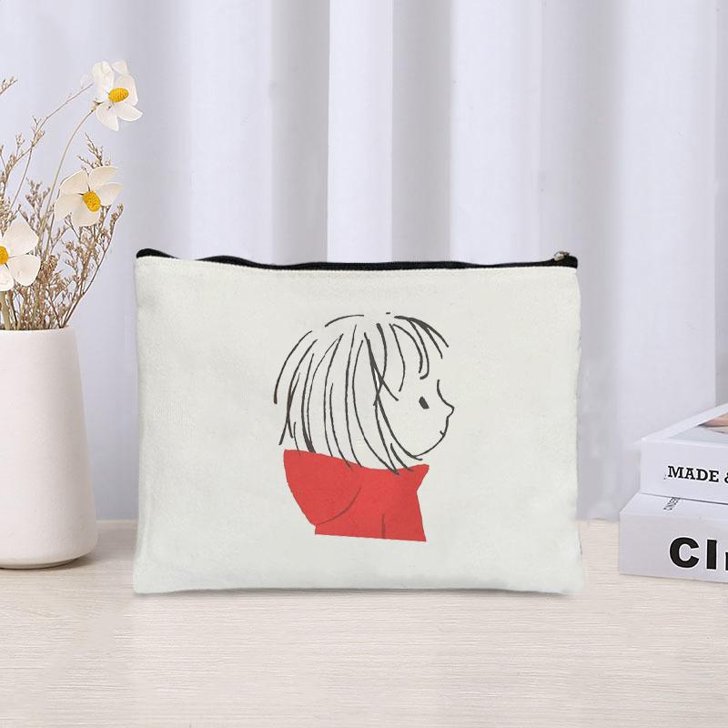 Cute Girl Printed Canvas Cosmetic Bag Organizer Zipper Pouch Sundries Office Supplies Pencil Case Lipstick Perfume Makeup Bags