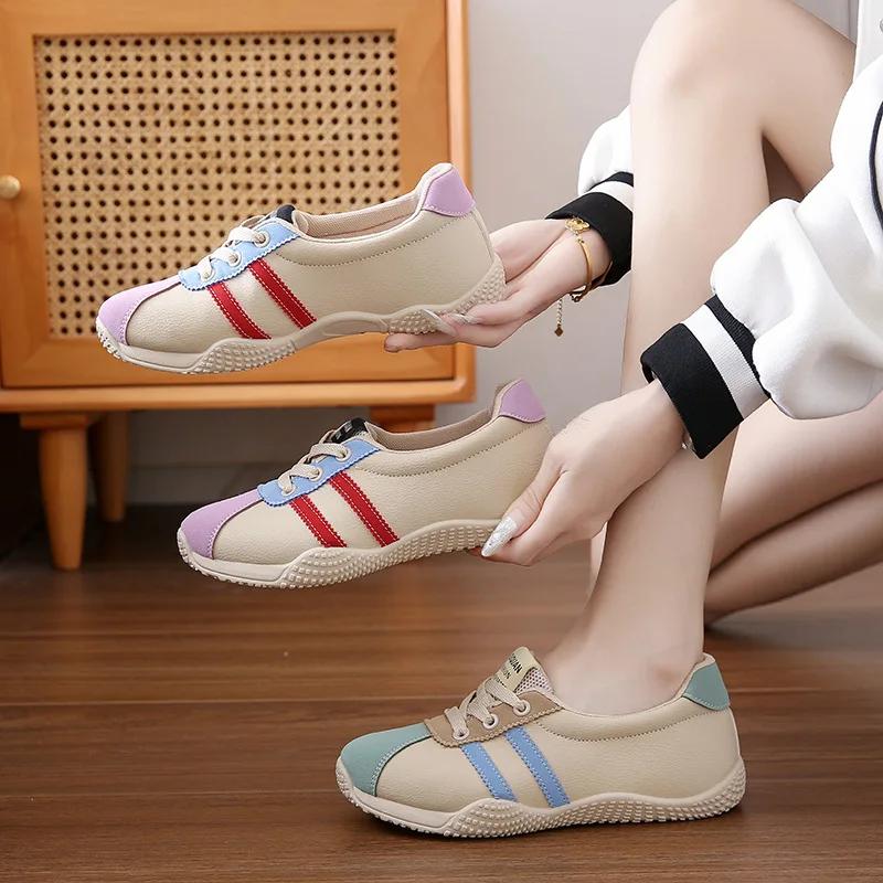 Модные Новые Женские Кроссовки на Платформе Модные Кроссовки с Круглым Носком Повседневные На Шнуровке Спортивная Обувь Женская Нескользящая Обувь для Ходьбы Женские Лоферы на Одну Педаль