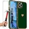 Case for iPhone 14 Pro - Shockproof - Silicone - Night Green - Heart Pattern - 2 Tempered Glasses