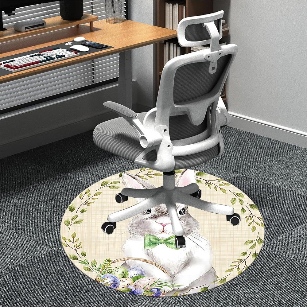 1pc Easter BunnyChair Carpet for Office, Indoor Non-Slip Washable Polyester Fiber Carpet, Mat For Office, Machine Washable