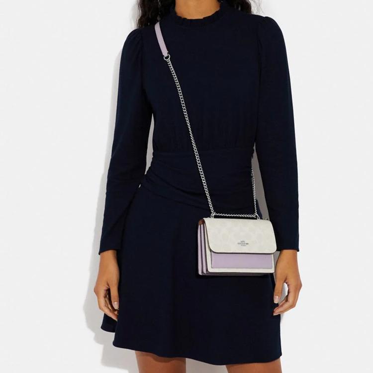 New COACH Klare Canvas With Leather Shoulder Bag, Crossbody Bag Mini Women's White & Taro Purple C9946-SVVVJ