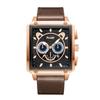POSHI Square Watch Мужские светящиеся в темноте водонепроницаемые кварцевые часы Многофункциональные кожаные часы с календарем