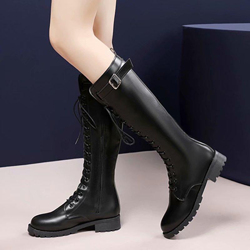 35~43 Fashion Women Winter Shoes Mid Heel Mid Calf Martin Boots Motocycle Platform