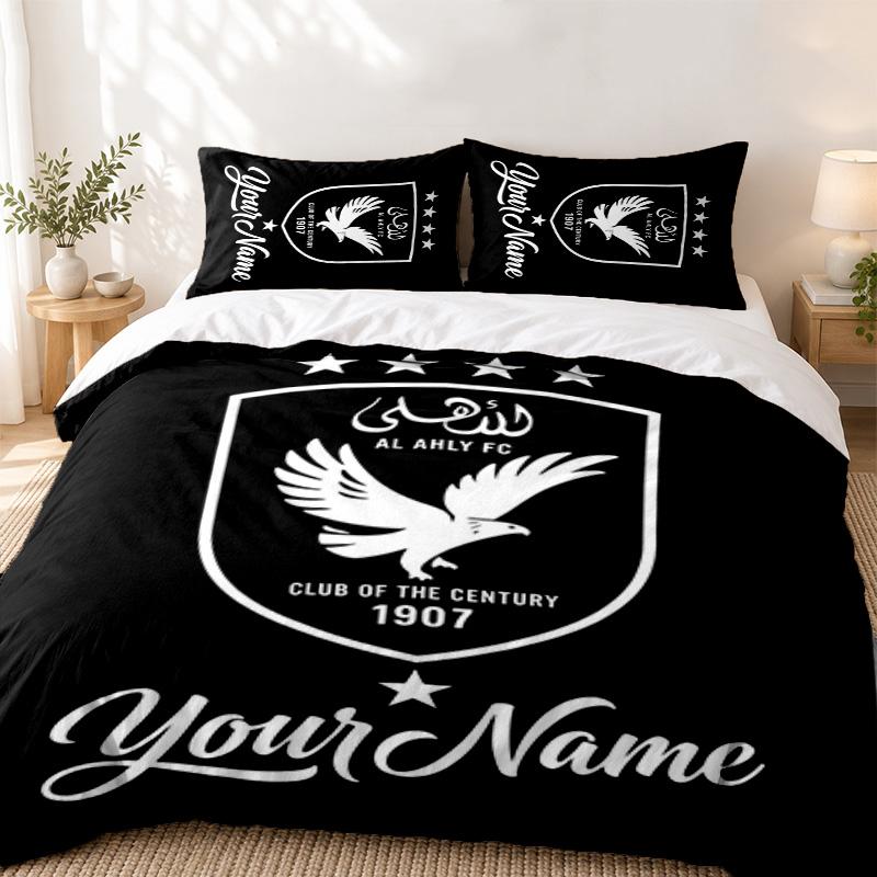 Al Ahly FC Custom Name 3pc set Perfect for bedroom use Comfortable bedding set includes a duvet cover and two pillowcases Ideal birthday or Christmas