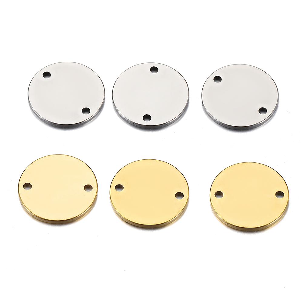 10pcs Gold Stainless Steel Round Charms Pendants for Jewelry Making DIY Necklace Bracelet Two Hole Connectors Charm Beads