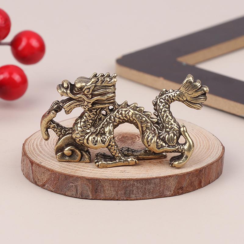 1 шт., статуэтка зодиака Дракона, богатство, латунный декор, процветание, китайский стиль, дракон, удача, животное, фэншуй, винтажный орнамент