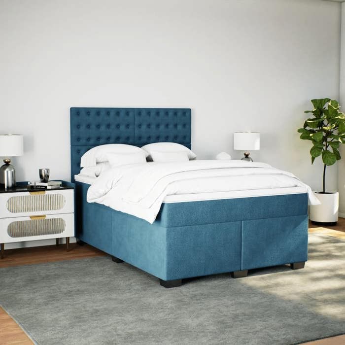 Maison Exclusive - Sommier à lattes de lit et matelas bleu 140x200 cm velours