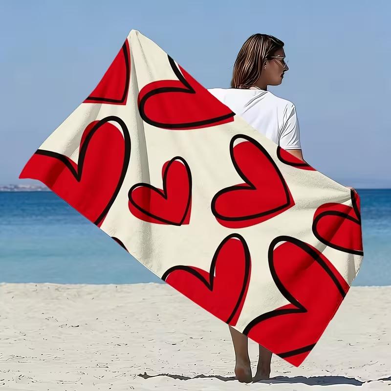Cute Love Heart Print Beach Towel Quick Dry Sand Free Absorbent Bath Towel for Summer Beach Pool Travel