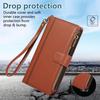 For iPhone 15 Pro Case Multi Card Slots Zipper Leather Phone Cover with Wrist Strap