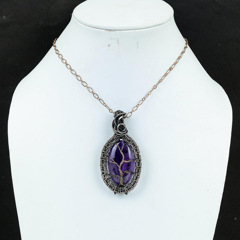 Amazing Tree Of Life Amethyst Gemstone Handmade Pure Copper Wire Wrap Jewelry Pendant